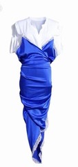 Dream Architect Blue Satin Lace Mixed Media Wrap Midi Dress Women’s M