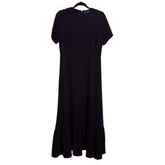 CO Size Large Black Short Sleeve Structured Ruffle Hem Maxi Dress Pockets Chic