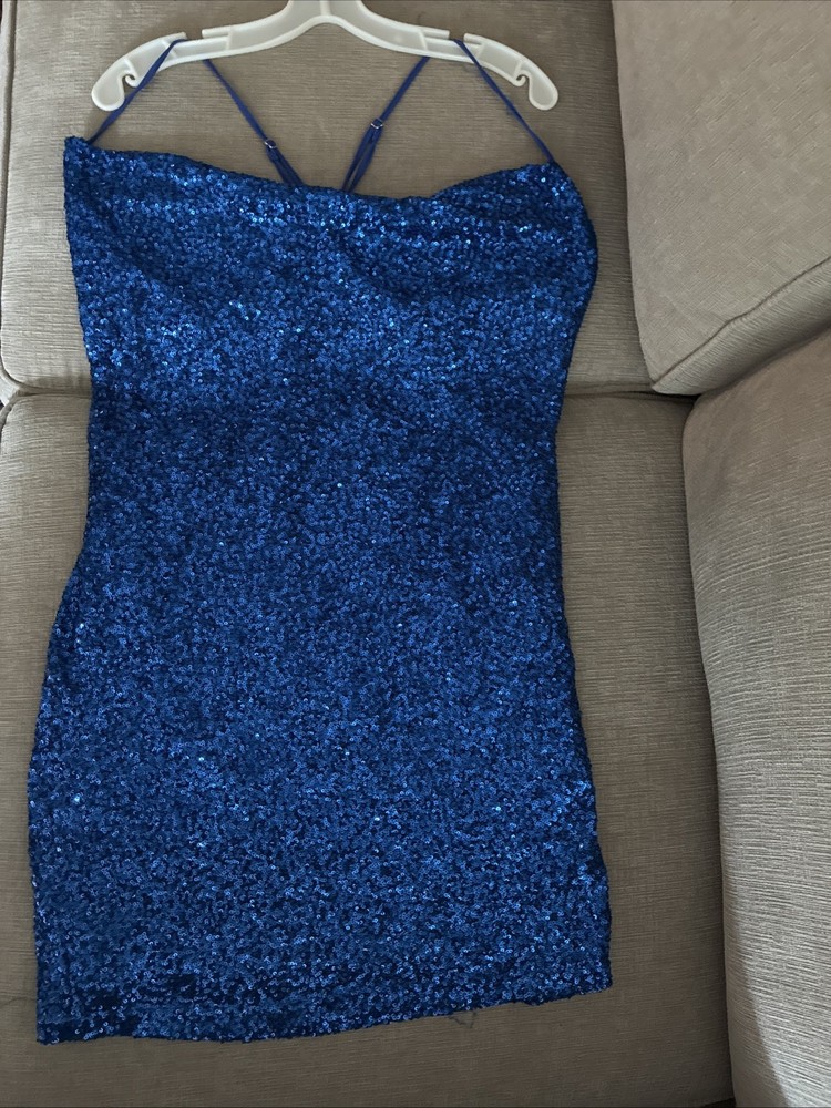 Forever 21 Blue Sequin Strappy Mini Dress Size XXL, Poly/spandex Party/Cocktail