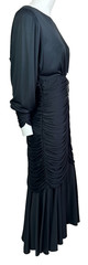 80s Claralura Original Formal Dress Size Medium Black Rhinestone Ruched LS VNeck