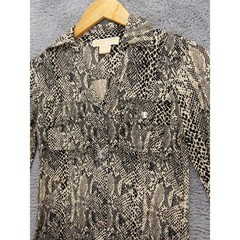 Michael Kors Snake Print Button Front Shirt Dress Long Sleeve Pockets Petite P