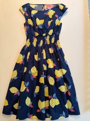 Kate Spade Lemon Zest Blaire Dress Size 2 Smocked Waist Side Seam Pockets