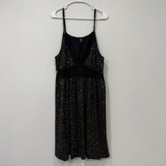 SHEIN Curve Women 3XL Black Silver Foil Splatter Lace Trim V-Neck Mini Dress