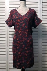 Bobeau Shift Dress Womens Small Multicolor Print V-Neck Short Sleeve Knee Length