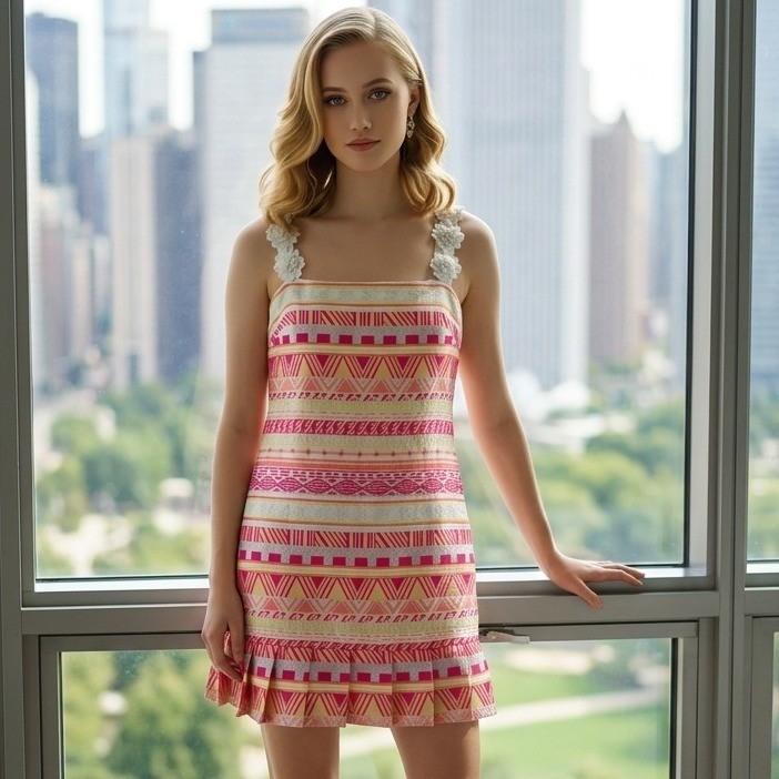 Laundry by Shelli Segal 10 Metallic Geometric Dress Floral Straps Mad Men NWT