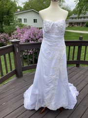 David&rsquo;s Bridal Wedding Dress Womens 14W Strapless Beaded Lace A-Line Train White