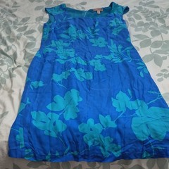 Mannequines Blue Teal Floral Square Neck Sleeveless Shift Silk Lined 14