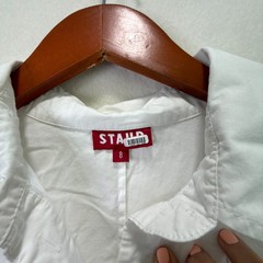 STAUD Joan White Corset Seam Cuffed Short Sleeve Button Maxi Shirt Dress Size 8