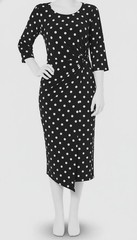 Connected Women&rsquo;s Black White Dot-Print Faux-Wrap 3/4-Sleeve Midi Dress Size 6