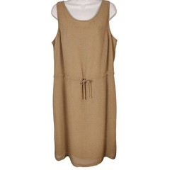 Lindor par Sophisticate Tan Mesh Overlay Drawstring Waist Dress 16 peasant