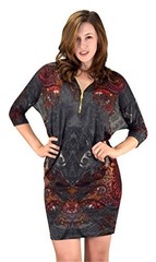Womens Summer Oversized Batwing Dolman Dress XL Paisley Grey Red