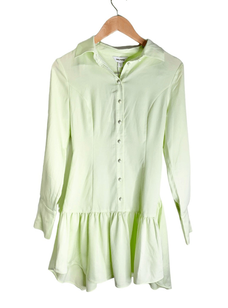 GRLFRND Mini Dress Extra Small Button Down Long Sleeve Lime Green