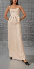 Reformation Women&rsquo;s Sz 6 Effie Linen Maxi Dress Oatmeal Neutral Split NWT