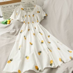 New 2021 Style Summer Pineapple Strawberry Embroidery Dress