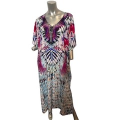 Bohemian Tie Dye Multicolor Crocodile Print Boho Maxi Caftan Muumuu Beach Dress