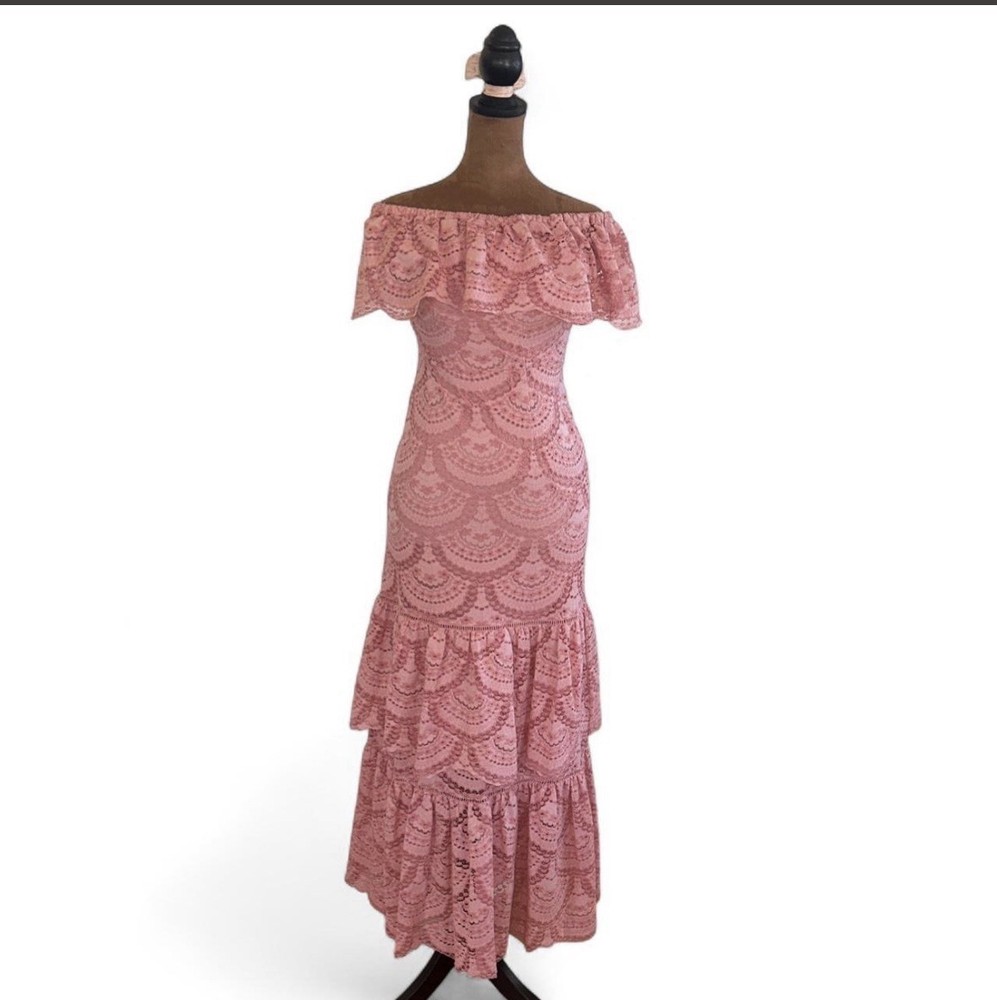 Gianni Bini Tiered Baby Pink Ruffled Dress Small Women’s Retro Maxi 70s Prairie