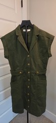 Loft Olive Green Button-Front Utility Dress with Cap Sleeves