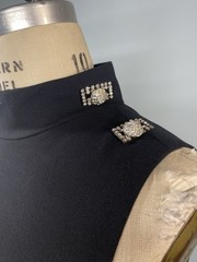 TERI JON Vintage Dress SIZE 6 SMALL black sheath high neck LBD rhinestone