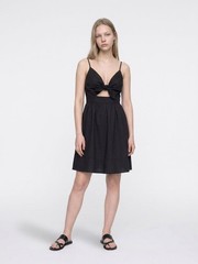 A.L.C. Dani Cotton Tie-Front Cutout Mini Dress, Black, Size 8