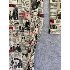 OBJEX Newspaper Print Mesh Ruched Long Sleeve Midi Bodycon Dress Black Red White