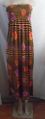 LONG PINK BLACK GOLD STRIPE ROSES MAXI DRESS STRAPLESS ELASTIC TOP SMALL