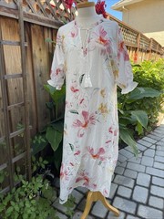 NWT Noracora Dress Sz XL Raglan Sleeve w Ruffle Lightweight White Floral Tiered