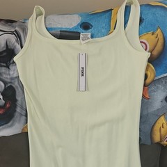 PINK Victoria&rsquo;s Secret Ribbed Sleeveless Maxi Dress Light Yellow Size S Logo