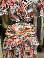 Australia Floral Cutout Dress Lace Trim Ruched Ruffle Midi Resort vacation