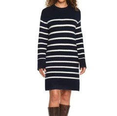 Lands’ End Women’s Sweater Dress Navy Stripe NWT Machine Washable Sizes M & 1X