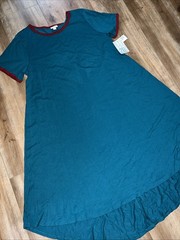 LuLaRoe Carly Dress Solid Blue/Green Red Trim Vintage 2XL 22/24 20/22 Pocket ❤️