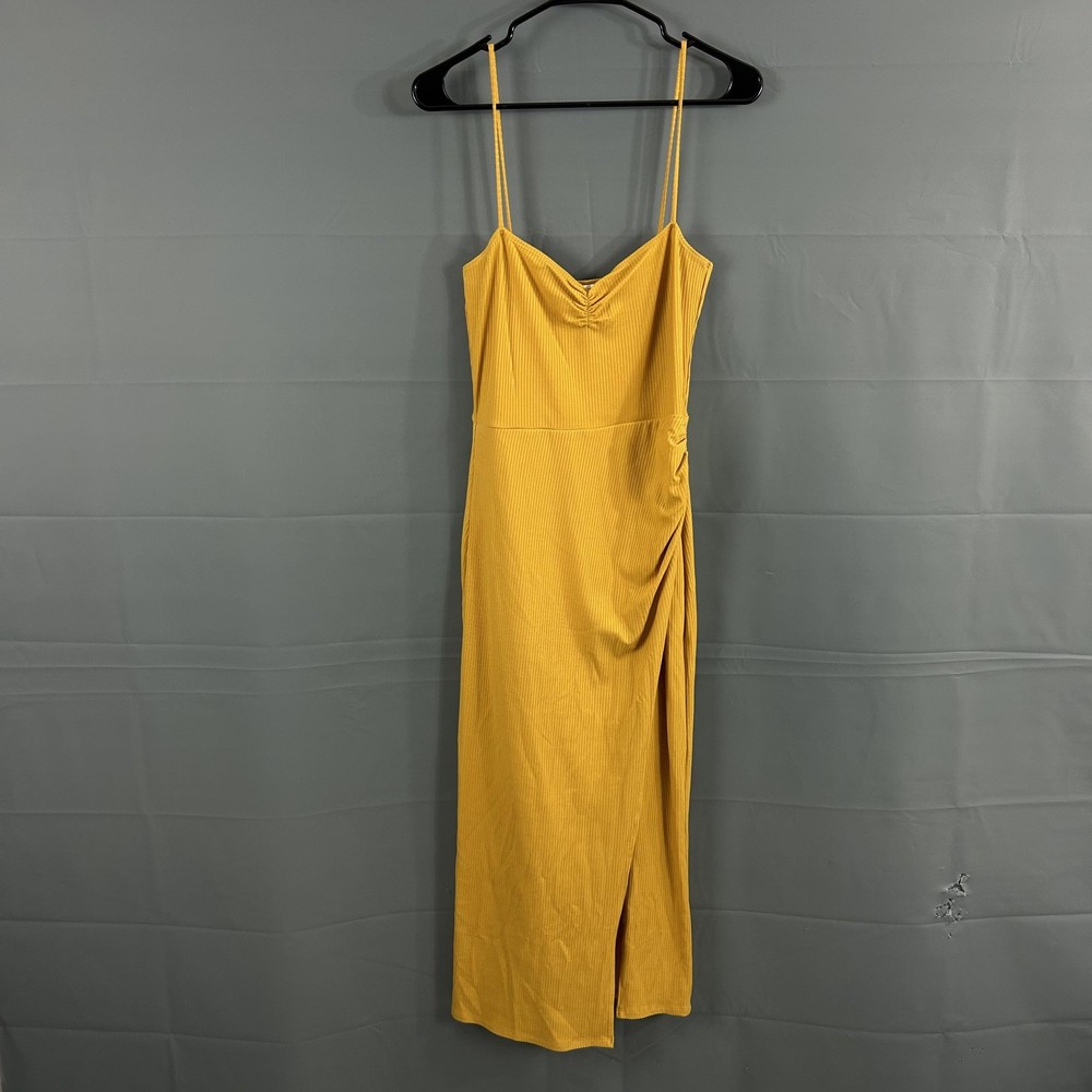 Reformation Dress Medium Formosa Ribbed Knit Midi Yellow Bodycon Summer Chic