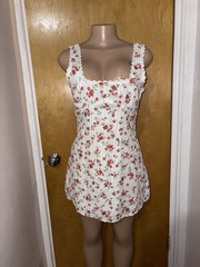 Princess Polly White Floral Sundress with Red and Green Print Size 8