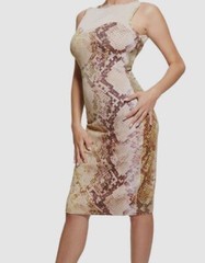 $118 Guess Women&rsquo;s Beige Amanda Sleeveless Snake-Print Midi Dress Size L