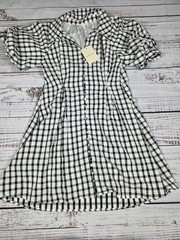 NWT Entro Women&rsquo;s Gingham Black/White Puffy Sleeve Dress, Size Small