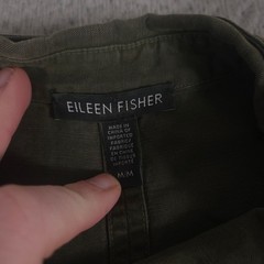 Eileen Fisher Dress Womens M Olive Green Tencel Linen Blend Button Front Tunic