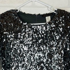 Akira Black Label Sequin Mini Dress Silver 3/4 Sleeve Shoulder Pads L