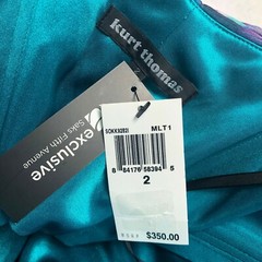NEW Kurt Thomas Blue Silk One shoulder Pleated Mini Dress size 2 Smocked AJK