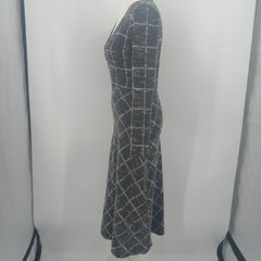 womans MNG mango size 6 grey and white long sleeve plaid dress fall teacher