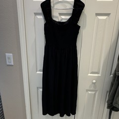 Mixed Threads Black Solid Square Neck Smocked￼Stretch Midi Dress Women’s L