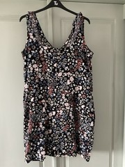 Gorgeous “Next” Black Multi Print Linen Mix Dress Size 16/44 – NEW With Tags
