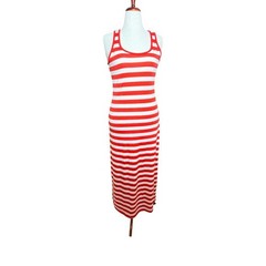 Active Basic Maxi Dress Womens Large Red White Striped Racerback Sleeveless