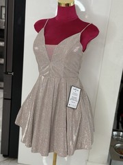B. Darlin Silver Glitter V-Neck Fit & Flare Mini Dress Juniors 9/10