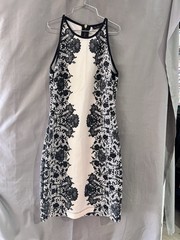 B. Darling white w/ a black floral lace pattern Dress S Coquette TG2141 Bolo