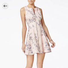 Bar III Zip Front Fit Flare Scuba Dress Pink Floral Sleeveless Stretch A-line XL