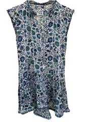 Poupette St. Barth Fringe High Low Button Tie Mini Dress Blue XS Coastal Beach