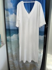 Barefoot Dreams Beach V-neck S/M Caftan Double Terry Coverup Sea Salt