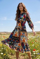 Johnny Was Brona Floral Silk Midi Dress C32525-8