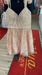 Rose Gold Mesh Sequin Beaded V-Neck Spaghetti Strap Short Dress L Corset