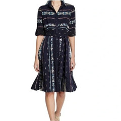 Finley Jeanette Taos in Navy Blue Western Horse Embroidered Shirt Dress XS