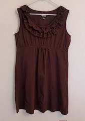 BASS WOMEN&rsquo;S DRESS BROWN EYELET RUFFLE NECK SLEEVELESS STRETCH SIZE LARGE
